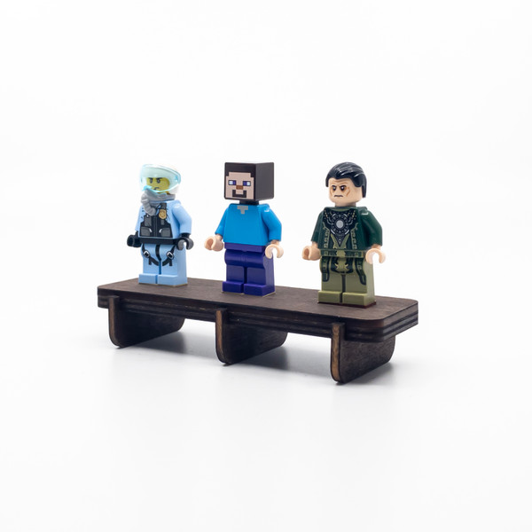 Minifig Stand Dark Oak for 3 Minifigures