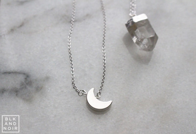 Silver Crescent Moon Necklace at BLK AND NOIR