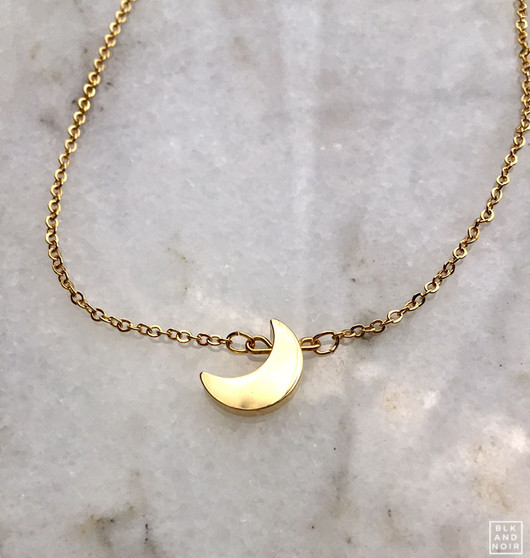 Gold Crescent Moon Charm Pendant Necklace | Moon Choker