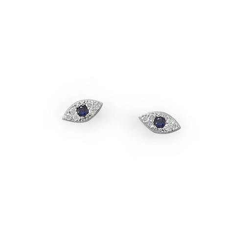 Blue Evil Eye CZ Stud Earrings  in Sterling Silver