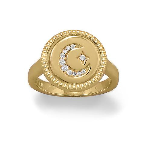 Crescent Moon CZ Reversible Gold Ring