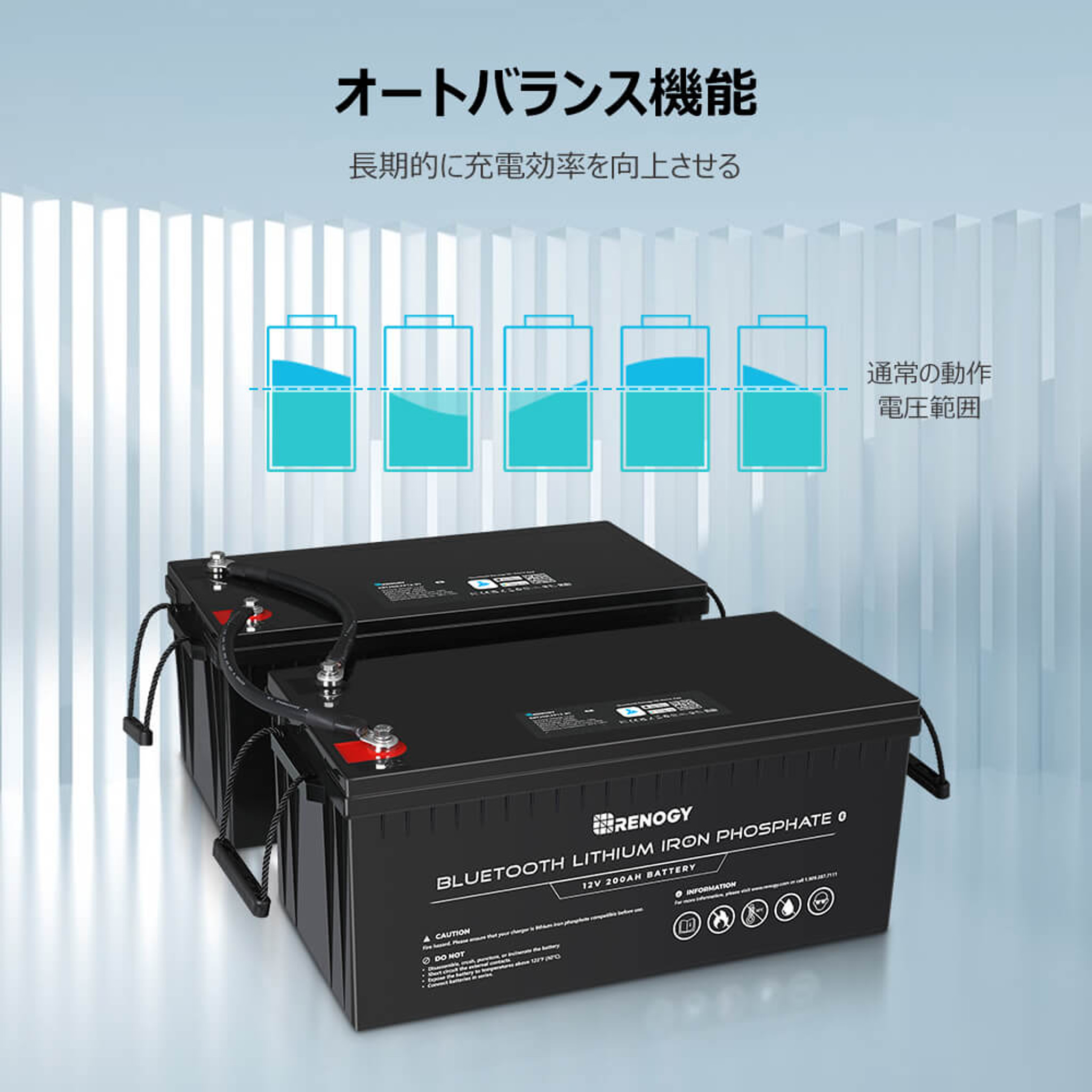 リン酸鉄リチウムイオンバッテリー 200AH 12V Bluetoothモジュール内蔵