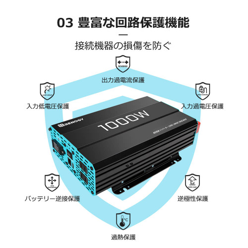 50/60HZ切替可能 正弦波インバーター1000W 12V | RENOGY JAPAN 