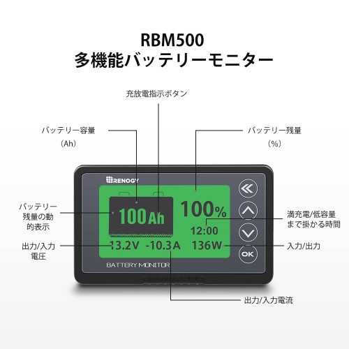 RENOGY バッテリーモニター 電圧計u0026電流計