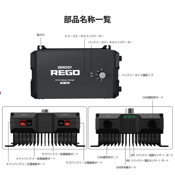 REGOシリーズ 走行充電器12V 60A Bluetoothモジュール内蔵 | RENOGY