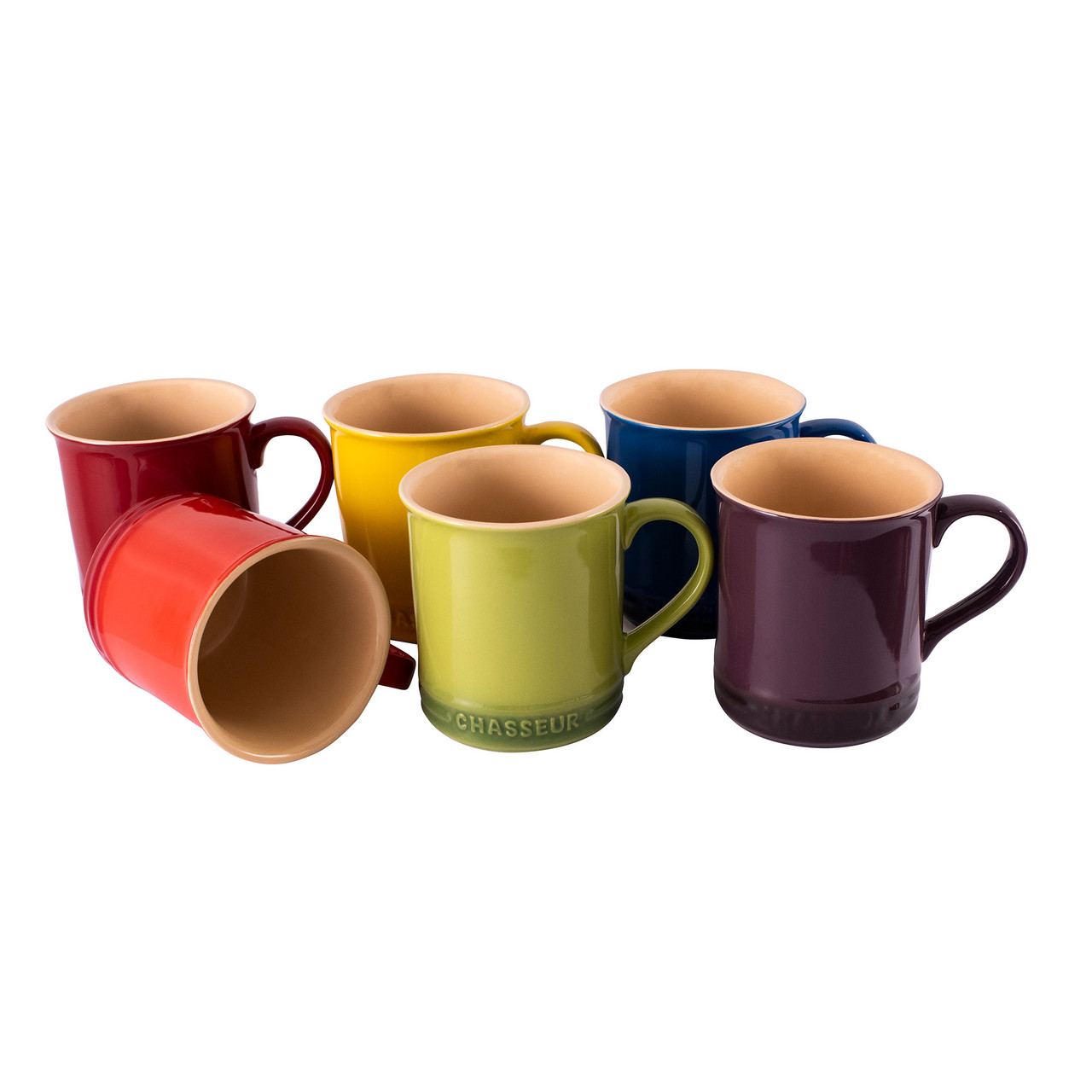 Macaron Vivid 6 Piece Mug Set Bordeaux Red Yellow Apple Blue Plum