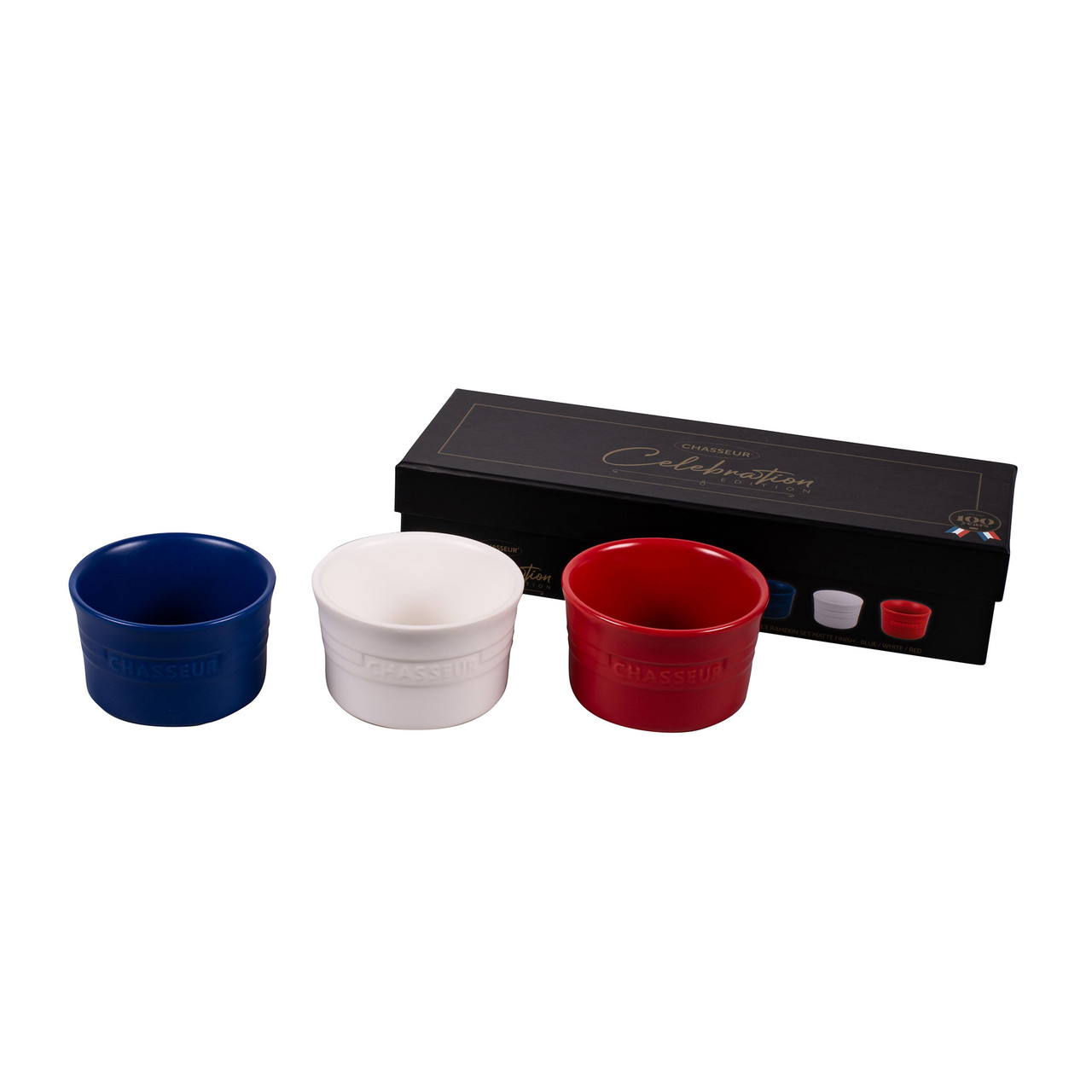 3 Piece Ramekin Set Matte Finish Blue White Red