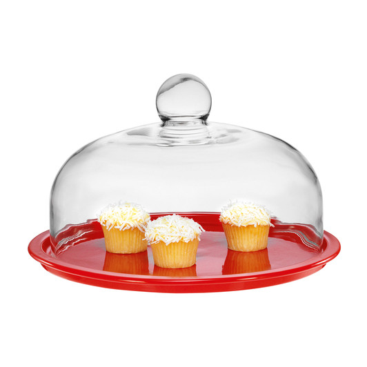 Cake Platter 29.5cm with Lid Red