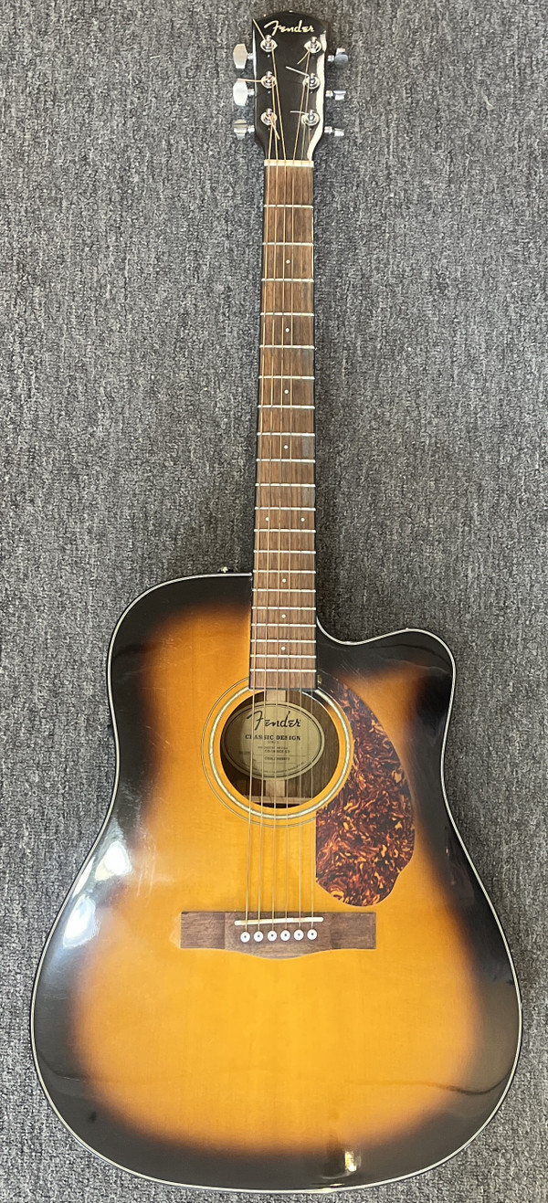 USED Fender Dreadnought Cutaway Electric-Acoustic Sunburst Guitar with hard case