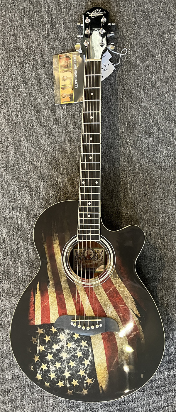 Oscar Schmidt OG10CE-FLAG Cutaway Acoustic-Electric Guitar with American Flag Graphic