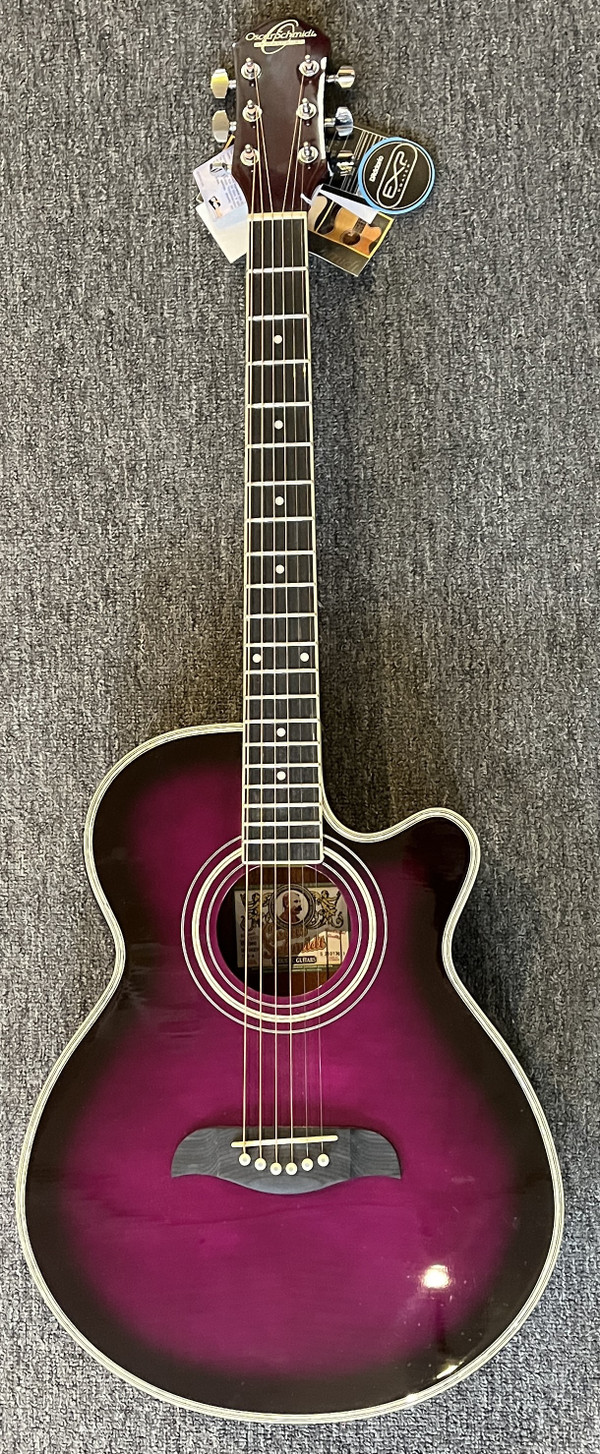 Oscar Schmidt OG10CE Cutaway Acoustic-Electric Guitar - Flame Transparent Purple