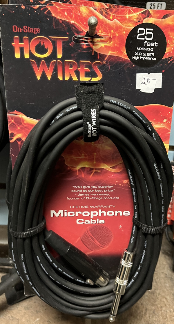 On-Stage Hot Wires Microphone Cable XLRF to 1/4in 25ft