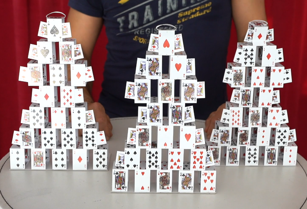 Card Castles from Empty Bag DiFatta Magic Trick