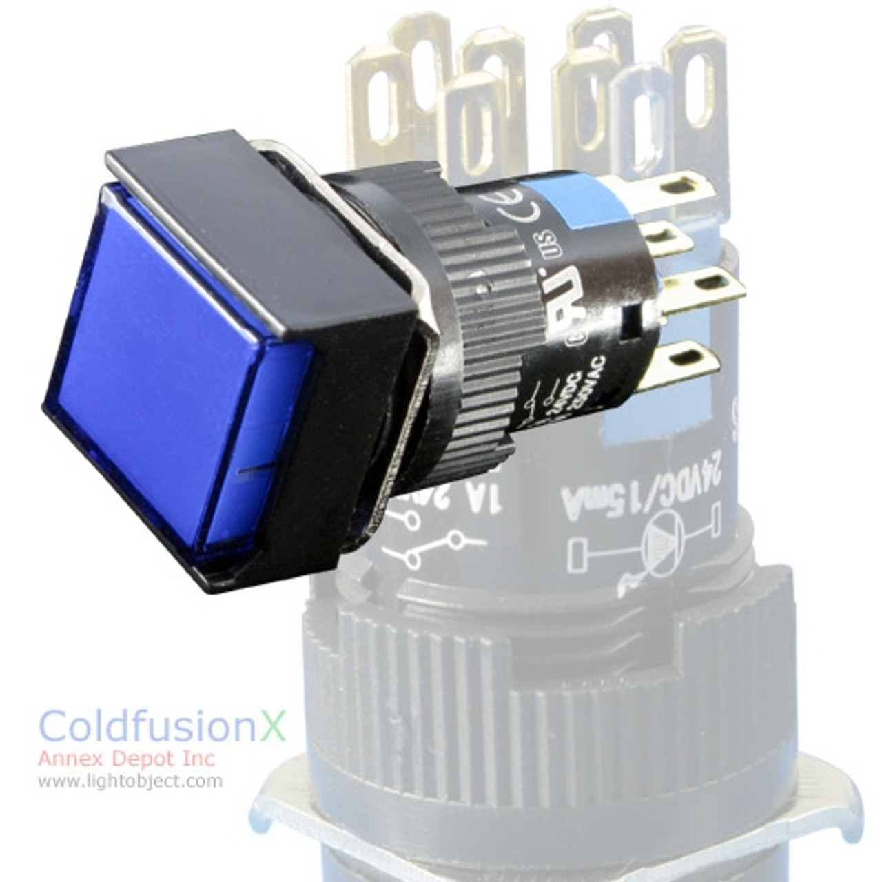 Square Blue SPDT Push Button (Toggle) Switch w/ light LightObject