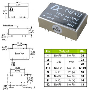 DPD4812 DC-DC 12V Isolated Power Module (6W). Input DC18V~75V DPD4812 DC-DC 12V Isolated Power Module (6W). Input DC18V~75V