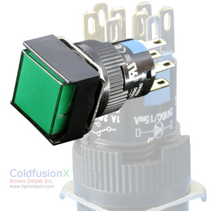 Square Green SPDT Push Button (Momentary) w/ light