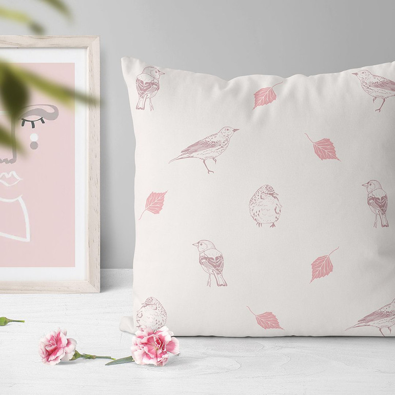 Coppice Birds Cushion - Blossom Pink