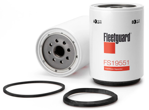 Fleetguard FS19551 Fuel Water Separator Cross Reference: Donaldson P551855 Fuel Water Separator, Baldwin BF1390-O Fuel Water Separator, Napa 3231 Fuel Water Separator, Wix 33231 Fuel Water Separator, Carquest 96293 Fuel Water Separator, Luber Finer LFF8957 Fuel Water Separator