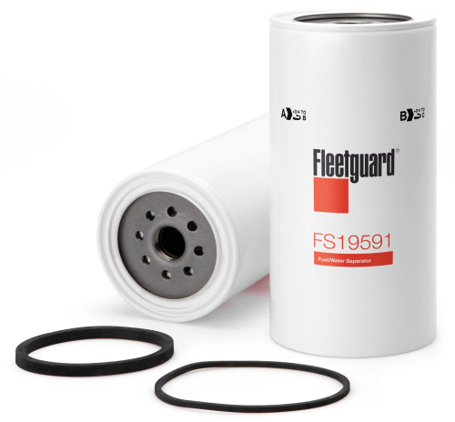Fleetguard FS19591 Fuel Water Separator Cross Reference: Donaldson P551858 Fuel Water Separator, Baldwin BF1265 Fuel Water Separator, Napa 601006 Fuel Water Separator, Wix WF10006 Fuel Water Separator, Carquest 86780 Fuel Water Separator, Luber Finer LFF8707 Fuel Water Separator