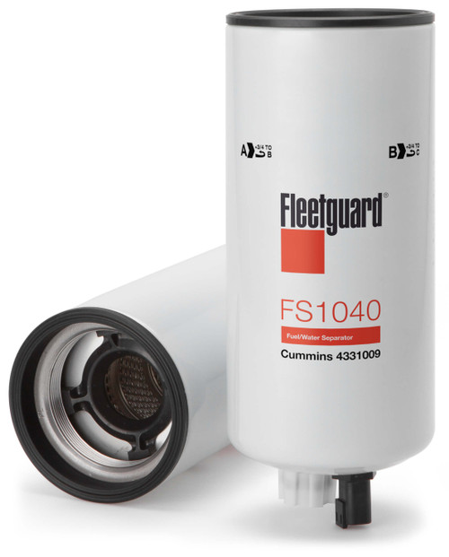 Fleetguard FS1040 Fuel Water Separator Cross Reference: Donaldson P551047 Fuel Water Separator, Baldwin BF1277-SPS Fuel Water Separator, Napa 3423 Fuel Water Separator, Wix 33423 Fuel Water Separator, Carquest 96295 Fuel Water Separator, Luber Finer LFF1007 Fuel Water Separator