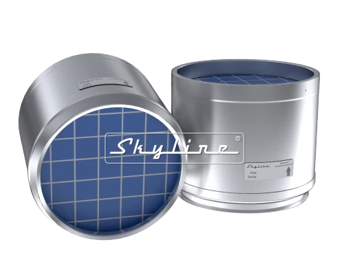 Aftermarket diesel particulate filter (DPF) for Detroit Diesel DD5 and DD8 engines, replacing parts A0024905792 and A0014908892.