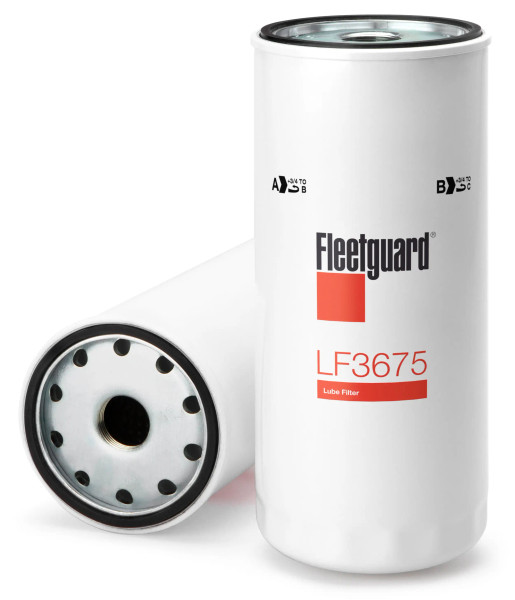Fleetguard LF3675 Oil Filter Cross Reference: Donaldson P550519 Oil Filter, Baldwin B76 Oil Filter, Napa 1791 Oil Filter, Wix 51791 Oil Filter, Carquest 85791 Oil Filter, Luber Finer LFP3191 Oil Filter, Caterpillar 1R1807 Oil Filter