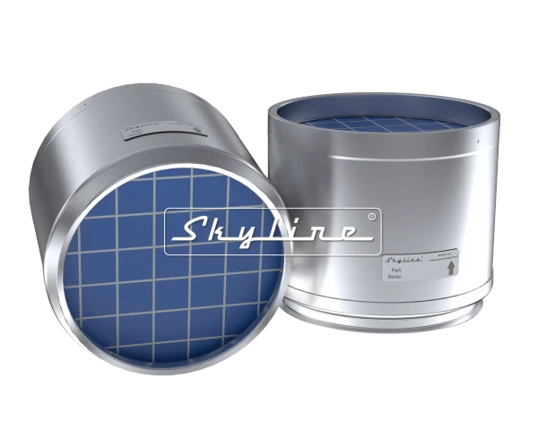 Aftermarket diesel particulate filter (DPF) for Detroit Diesel DD5 and DD8 engines, replacing parts A0024905792 and A0014908892.
