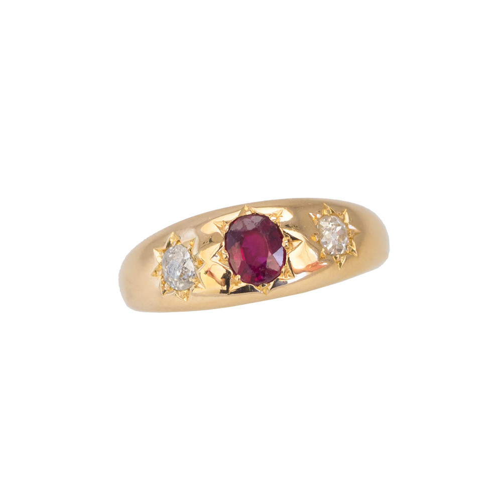 A Victorian Gypsy Set Ruby and Diamond Ring