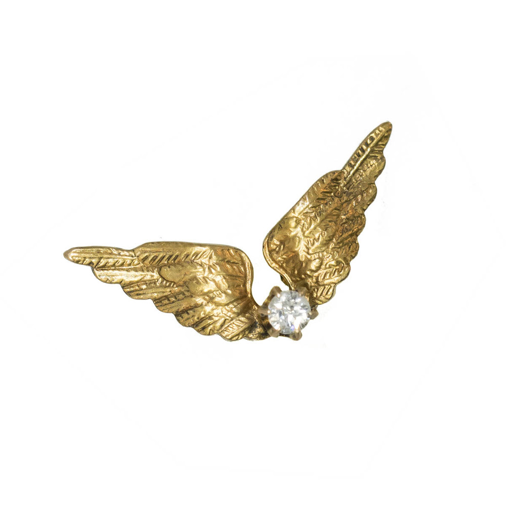Antique: Single Stud Gold Wings Earring with Diamond