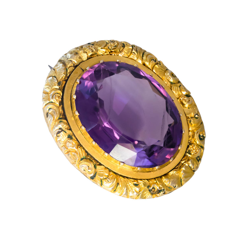 Georgian Antique Amethyst and Gold Brooch