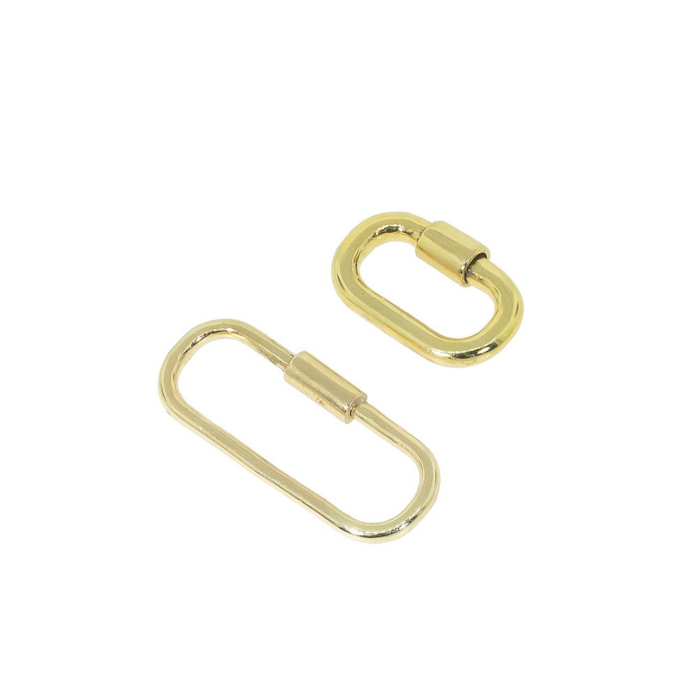 Solid 14 kt gold charm holders, carabiners in multiple sizes.