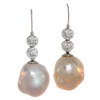 Pink Baroque Pearls and Diamond Dangling Earrings