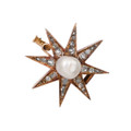 French Antique Diamond Star Brooch with Pearl