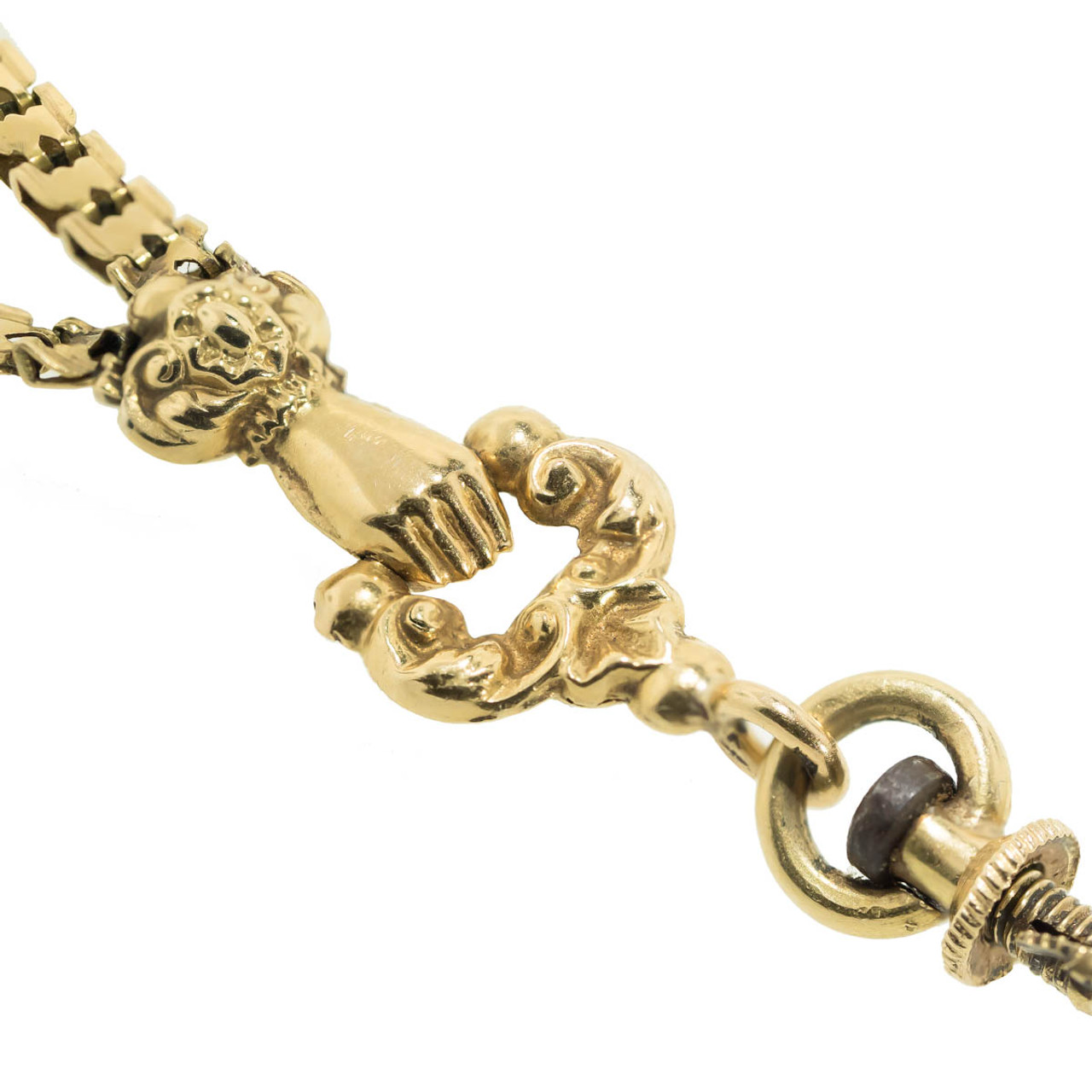 Antique: 18 KT Gold Gloved Hand Clasp, Watch Chain/Long Chain Necklace