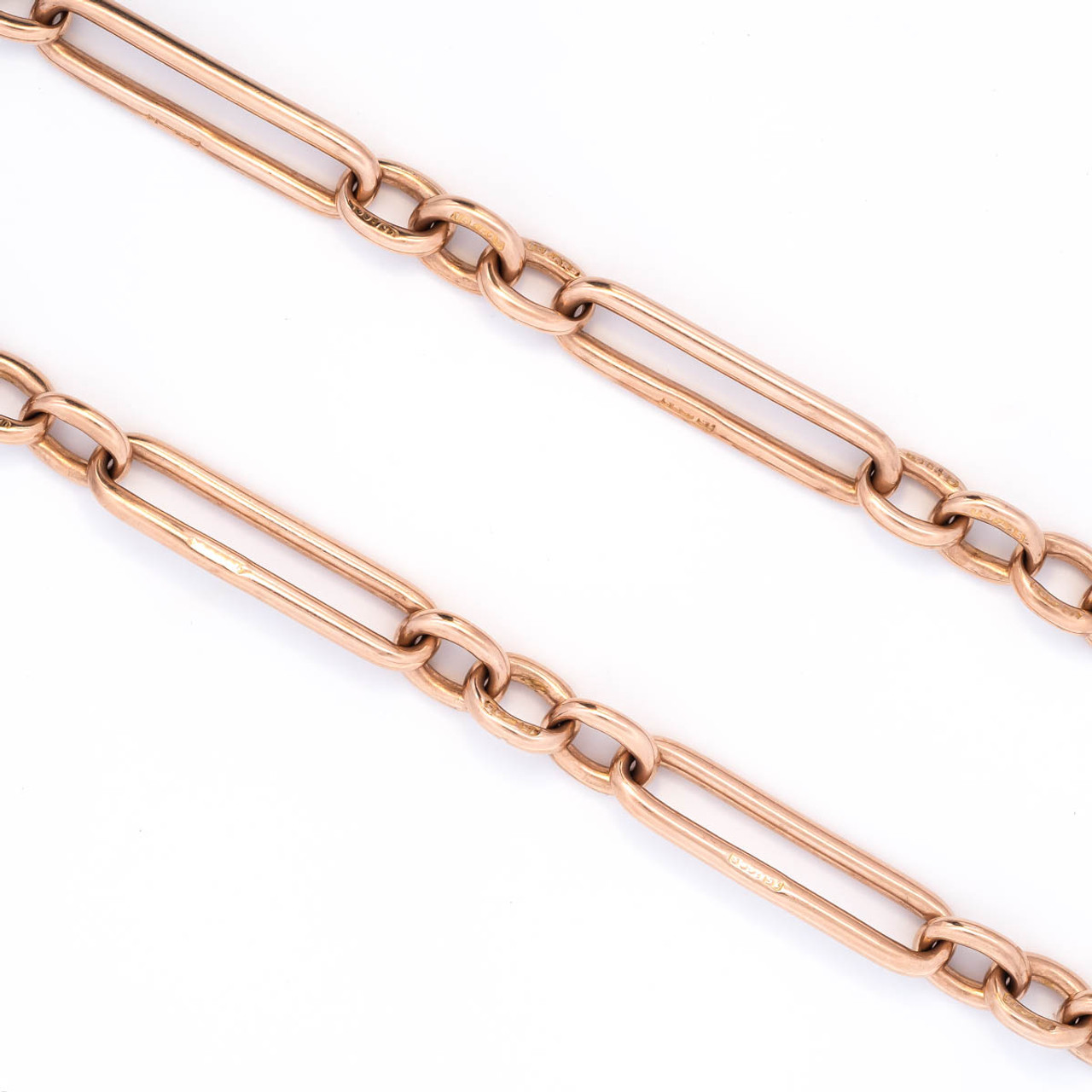 Late Victorian Watch Chain Link Necklace in Yellow and Rose Gold