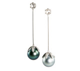 Tahitian South Sea Pearl Dangling Earrings with Rose Cut and Brilliant Cut Diamonds Tahitian South Sea Pearl Dangling Earrings with Rose Cut and Brilliant Cut Diamonds