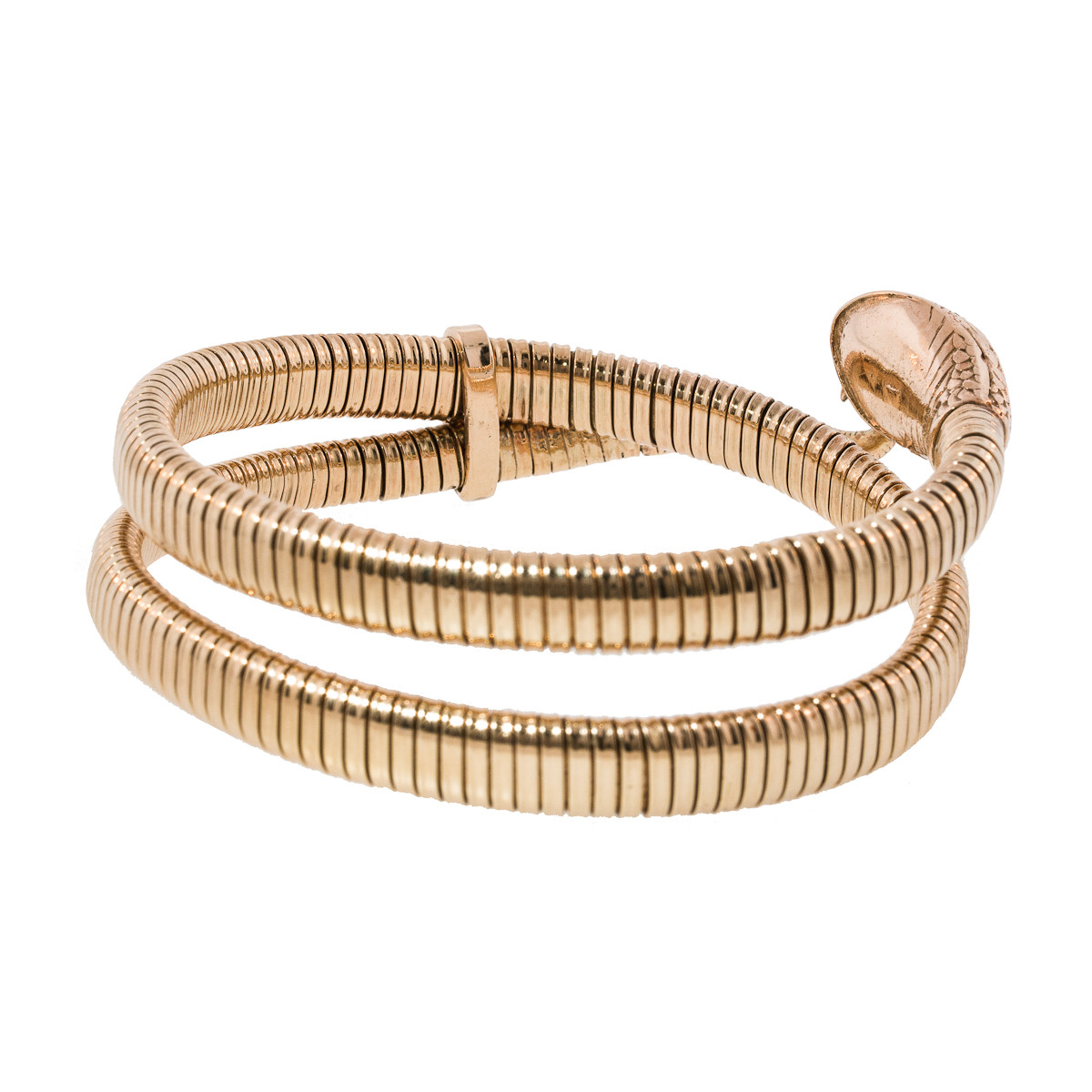 Gold Snake Bracelet W/Swirl Cz Front