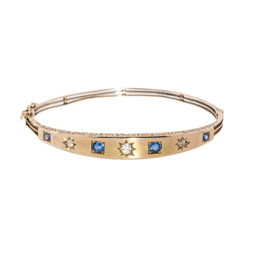A Victorian Gold Bangle with Sapphires and Diamonds