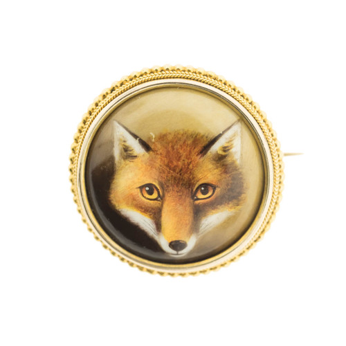 Antique Enamel Fox Brooch