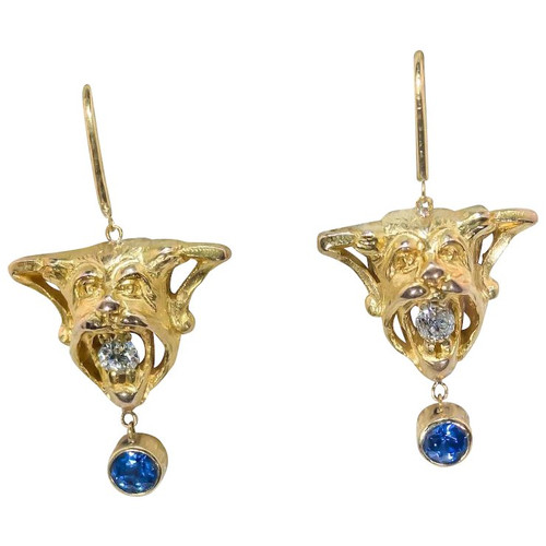 Antique devil earrings set with Sapphires and Diamonds, circa 1900