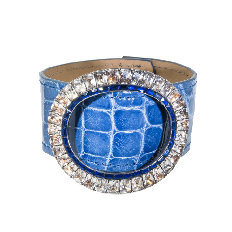 Georgian Paste Buckle and Blue Alligator Cuff