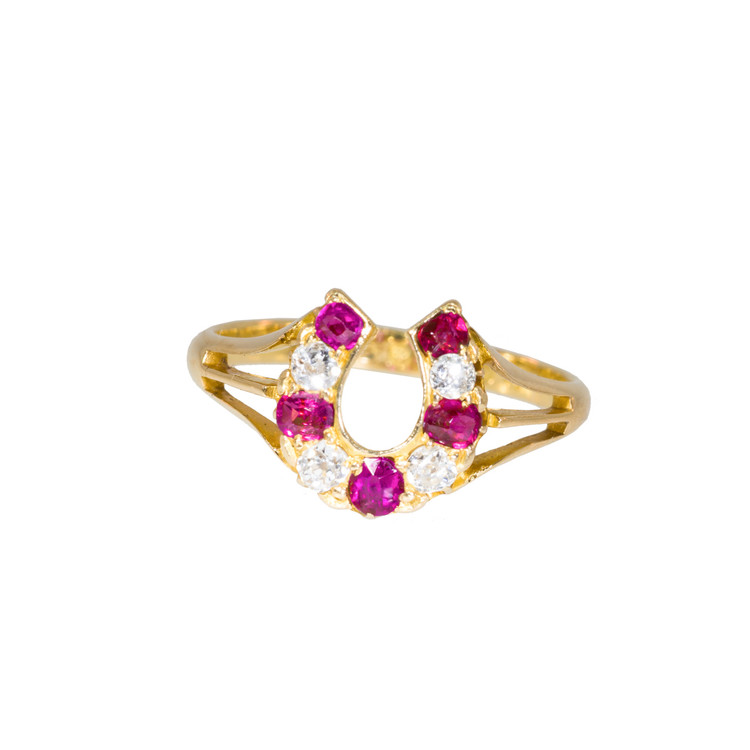 Antique Ruby and Diamond Horseshoe Ring
