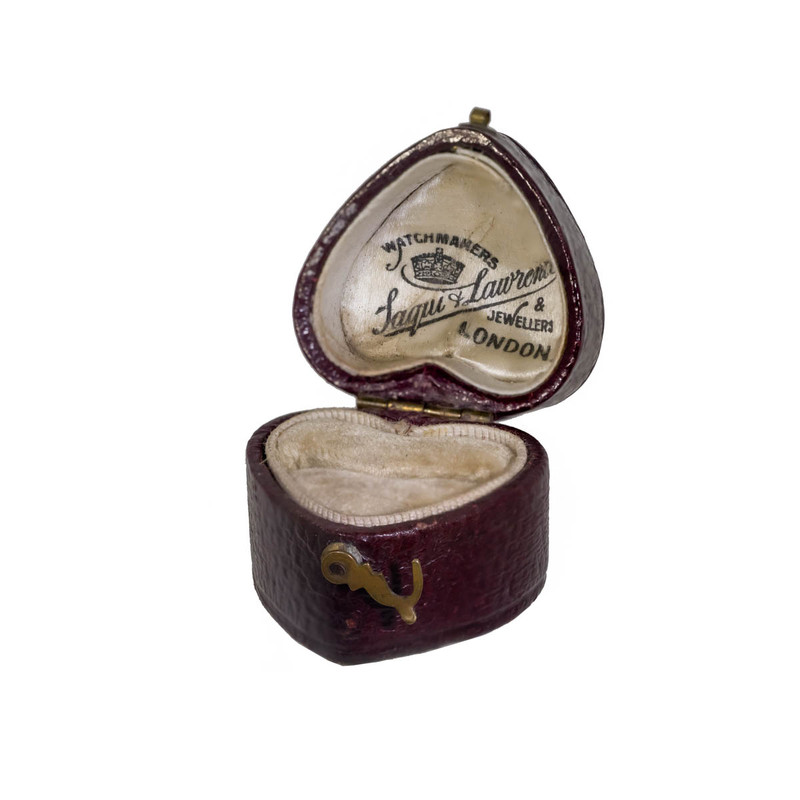 Antique Leather Ring Box, Heart-Shaped