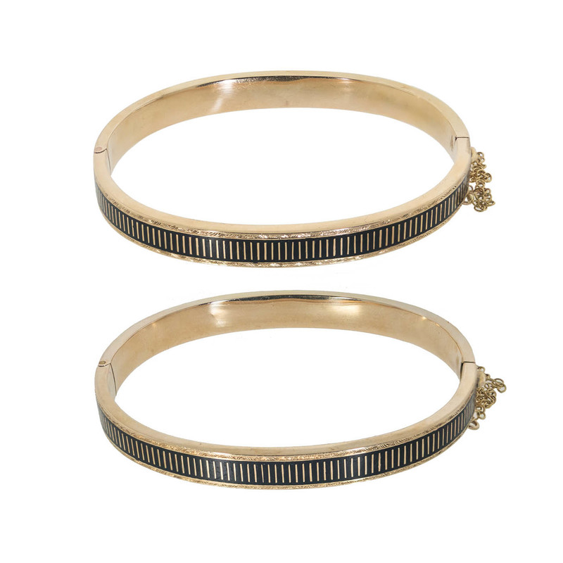 Pair of Victorian Enamel and Gold Bangle Bracelets