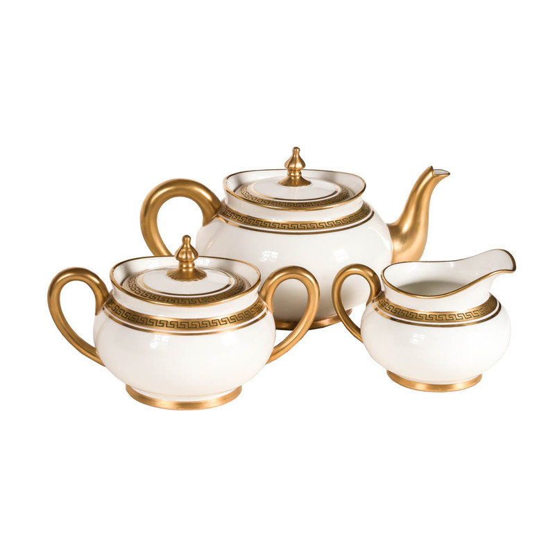 Antique Limoges Porcelain Teaset in Gold and White, J. Pouyat