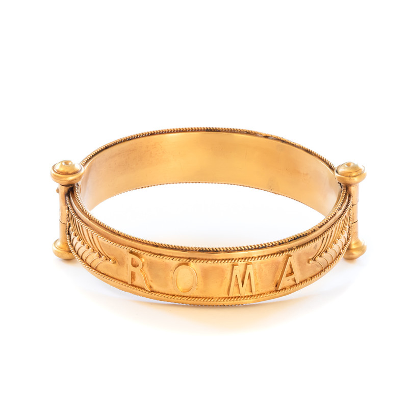 Antique Gold Bangle Bracelet 18k, ROMA Bracelet, Etruscan Revival
