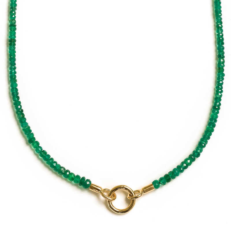 Emerald Bead Necklace with 14K Gold Charm Holder