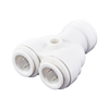 3/8 x 1/4 JG® White Polypropylene Push-To-Connect Reducing Two Way Divider  PP241208W