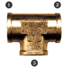1/2 x 1/2 x 3/8" Forged Brass Female NPT Reducing Tee  101-DC