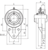 20mm Cast Iron Three Bolt Flanged Hanger Block w/Wide Set Screw Insert Bearing - Standard Duty  UCFH204D1